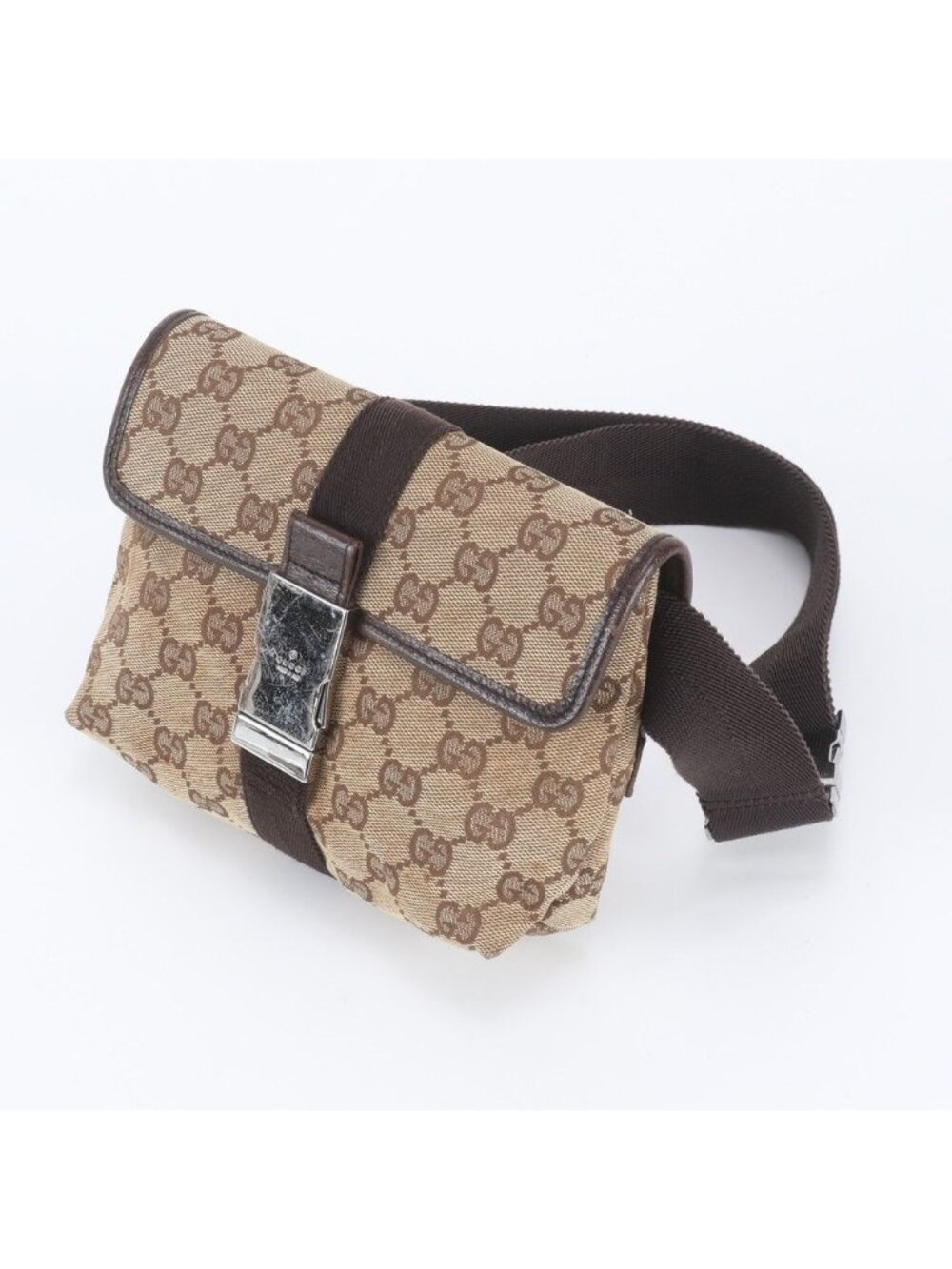Gucci GG Canvas Leather Belt Bag Crossbody Body Waist Pouch